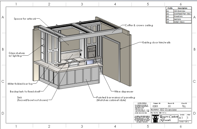 ISO overview shop drawing with callouts