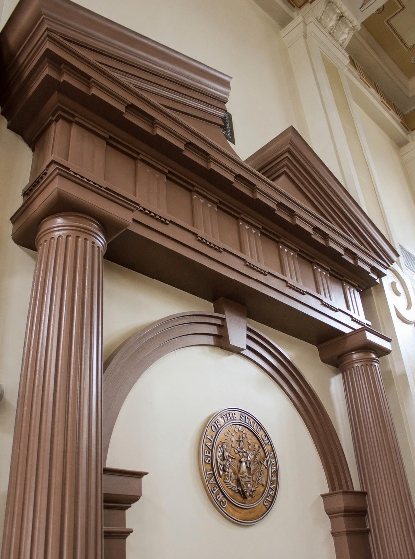 Completed pediment — Mississippi County Courthouse