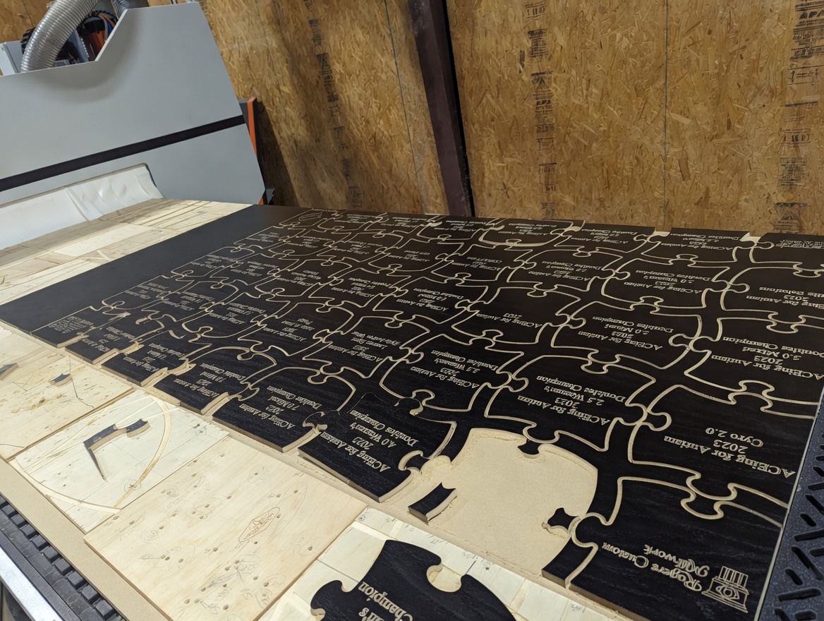 CNC-cut sheet parts nested on the router table